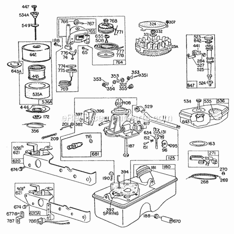 Carburetor And Fuel Tank Assy Diagram and Parts List for 093508-0191-99  Briggs and Stratton Engine